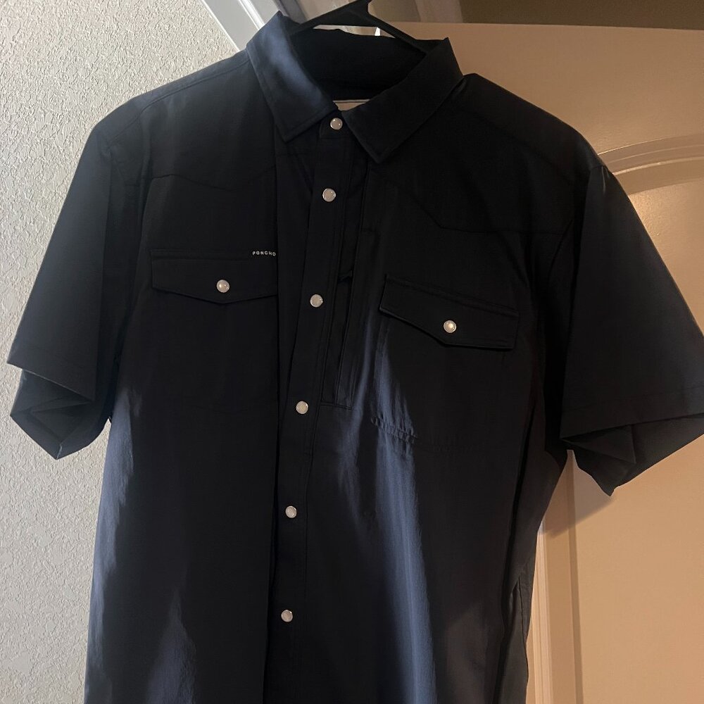 Poncho Black Short Sleeve Pearl Snap